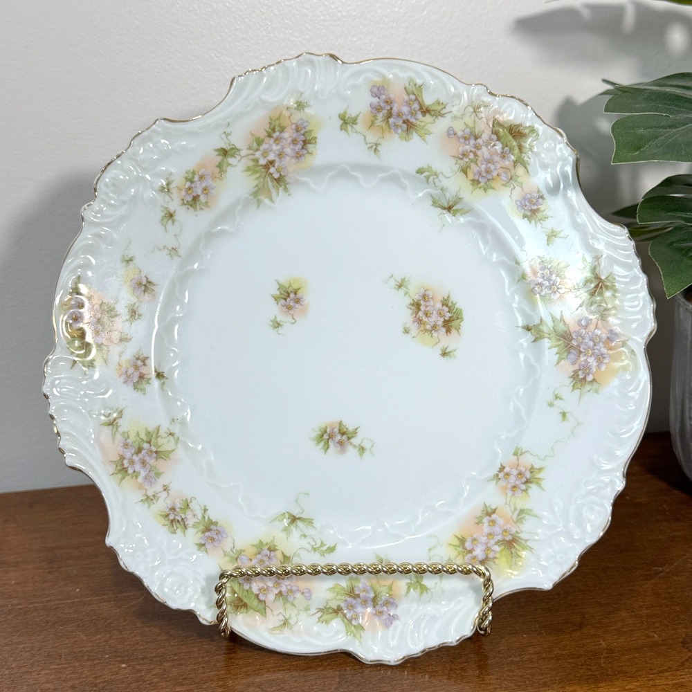 Antique Hermann Ohme Plate Gold Edged Scalloped Germany 1880s Wild Rose Flowers